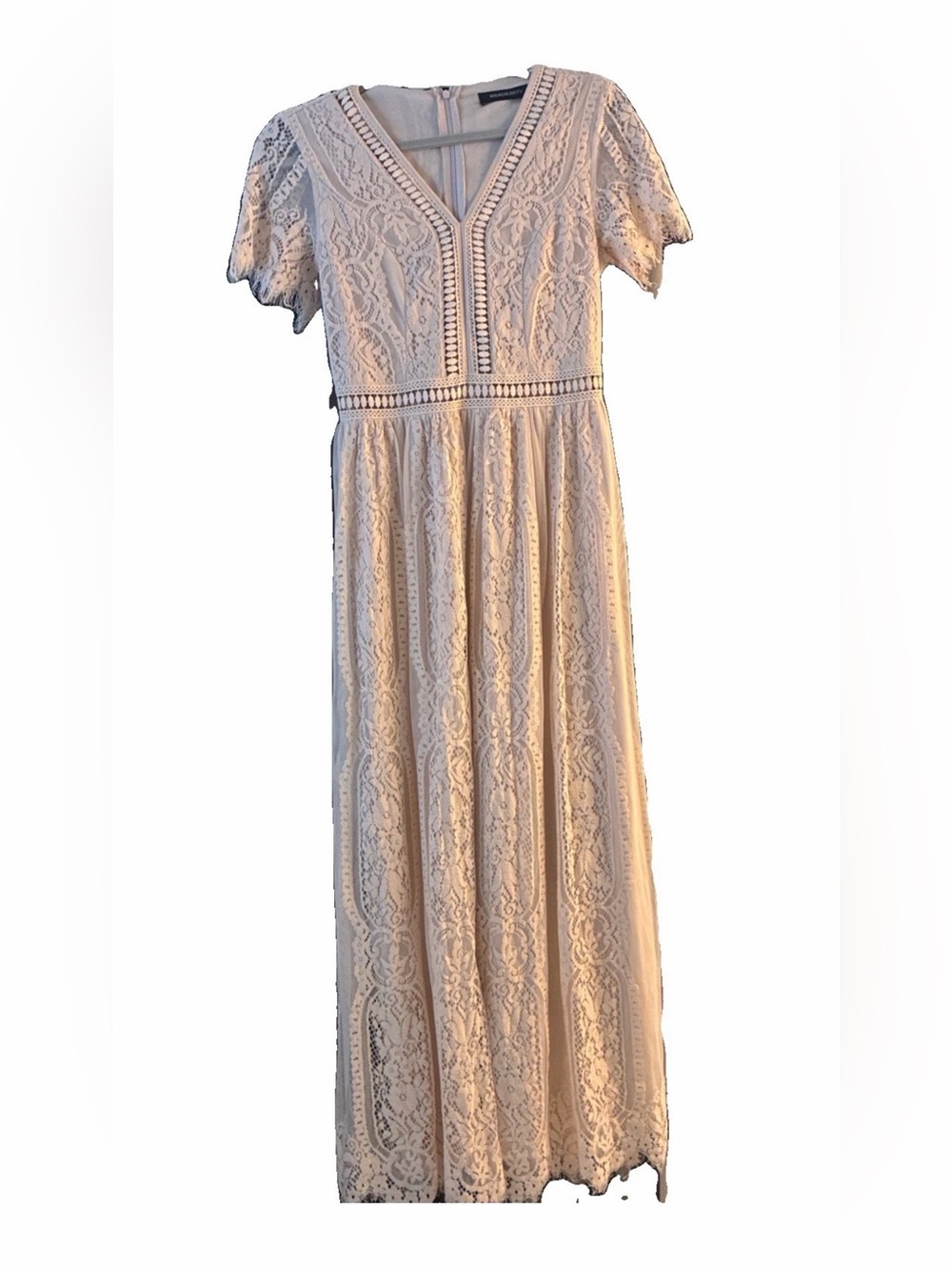 Merokeety Ivory Lace crochet trim Maxi Dress Bridesmaid small
